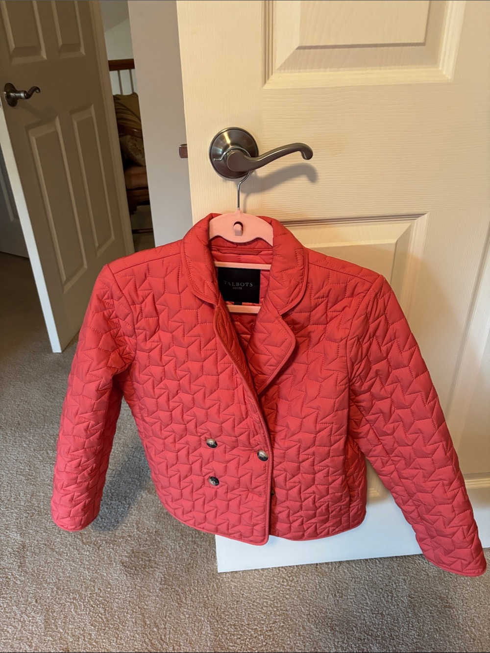 Talbots Coral-Red Quilted Puffer Jacket
